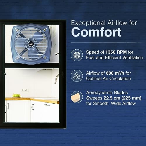 V-Guard Terano L9 Exhaust Fan 225 mm | High-Speed 1350 RPM Motor | 600 m³/h Strong Airflow | Aerodynamic 3 Blades | Robust CRCA Body | Factory-Lubricated Motor | 2-Year Warranty - Image 3