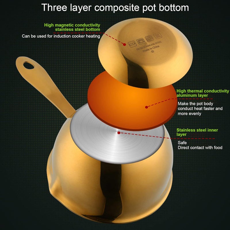 Premium Stainless Steel Saucepan, 200ml Capacity Multi Purpose Cooking Pot for Home Use Perfect for Milk, Chocolate, Hot Oil, and More (gold) - Image 5