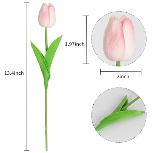 IPOPU 24PCS Real Touch Pink Tulips Artificial Flowers Baby Pink 134H x 197D for Home Decor Wedding Bouquet Party Baby Shower Centerpieces - Image 3