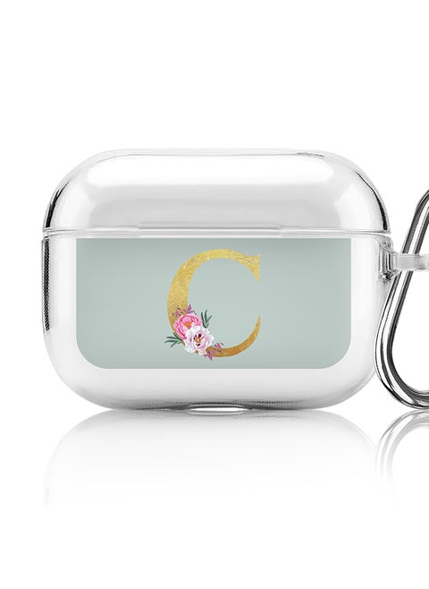 Classic Clear printed Case for Apple AirPods Pro 2nd Generation Thin Transparent Cover - Custom Monogram Initial Letter Floral Pattern Alphabet - C ( Light Green )