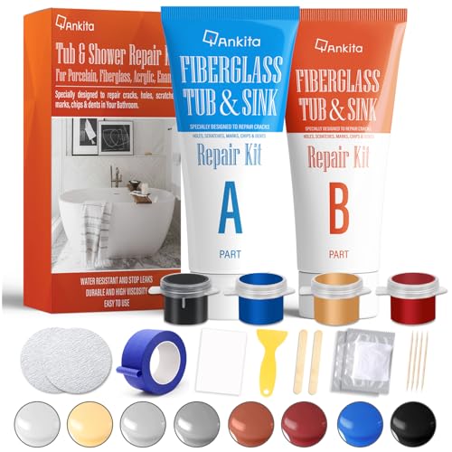 Ankita Fiberglass Tub Repair Kit(Color Match), Fiberglass Shower and Acrylic Bathtub Repair Kit for Scratches, Cracks, Chips, Holes on Porcelain, Enamel, Tubs, Tile, Sink, Fix Chipped Almond Fiber Glass Tub - Image 1