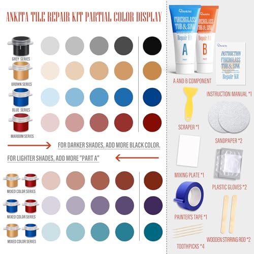 Ankita Fiberglass Tub Repair Kit(Color Match), Fiberglass Shower and Acrylic Bathtub Repair Kit for Scratches, Cracks, Chips, Holes on Porcelain, Enamel, Tubs, Tile, Sink, Fix Chipped Almond Fiber Glass Tub - Image 2