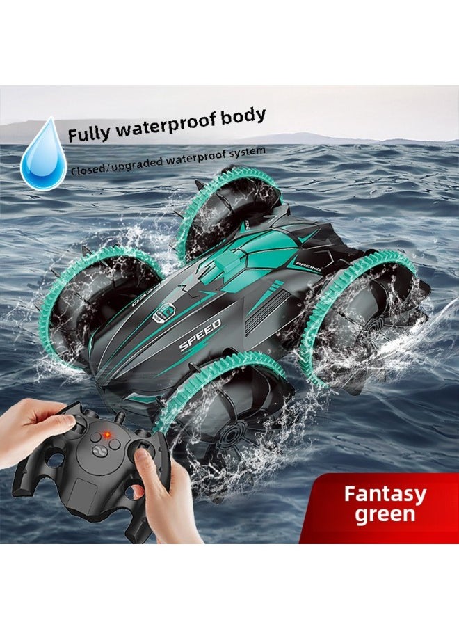 Remote Control Boat High Speed Remote Control Speedboat Electric Boy Gift Children Water Toy Boat Model Water, Land And Air Three In One-Color:Green❥Remote Control Boat/remote Control Car- Amphibious-Specifications:Dual Batteries  - Image 1