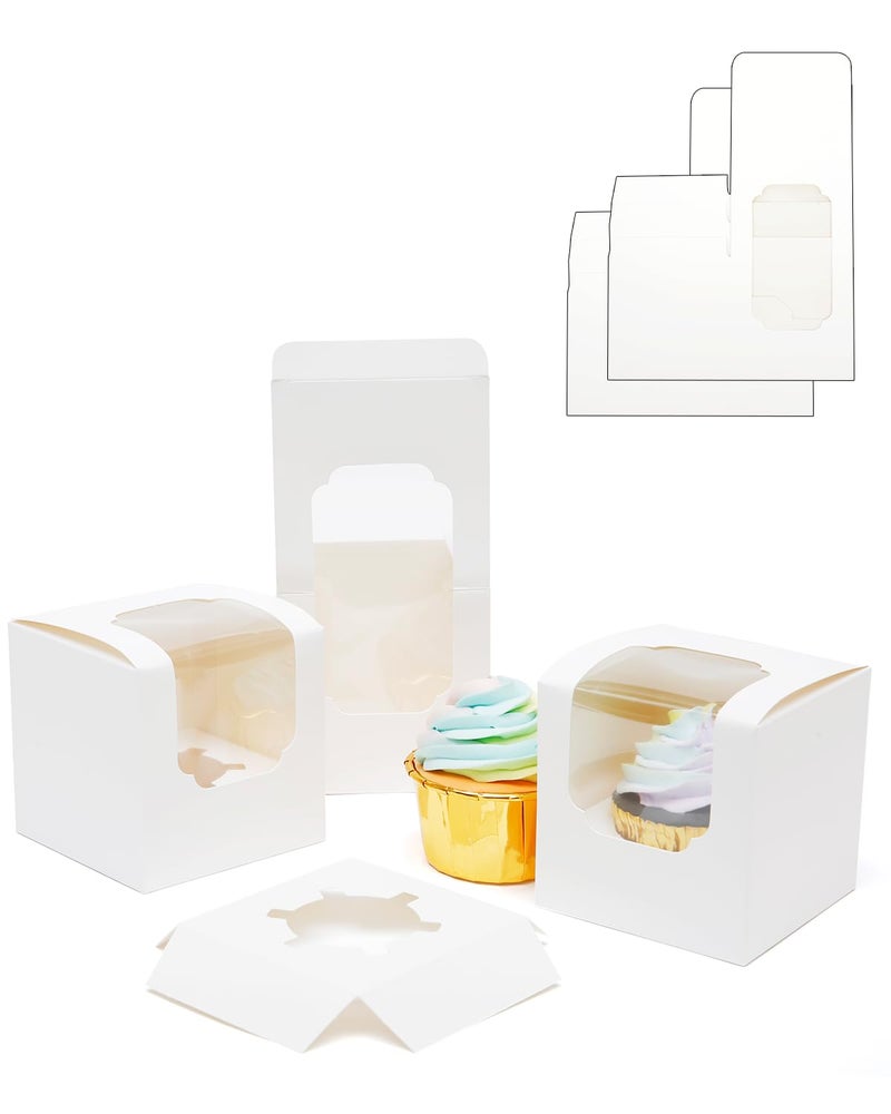 Bakepacker Auto-pop up Cupcake Boxes 30-Packs Individual Cupcake Container White 3.5" x 3.5" x 3.5" Single Cupcake Boxes - Image 3