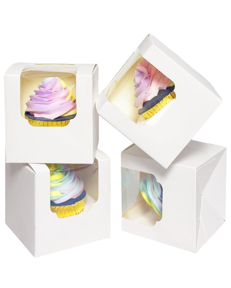Bakepacker Auto-pop up Cupcake Boxes 30-Packs Individual Cupcake Container White 3.5" x 3.5" x 3.5" Single Cupcake Boxes - Image 2