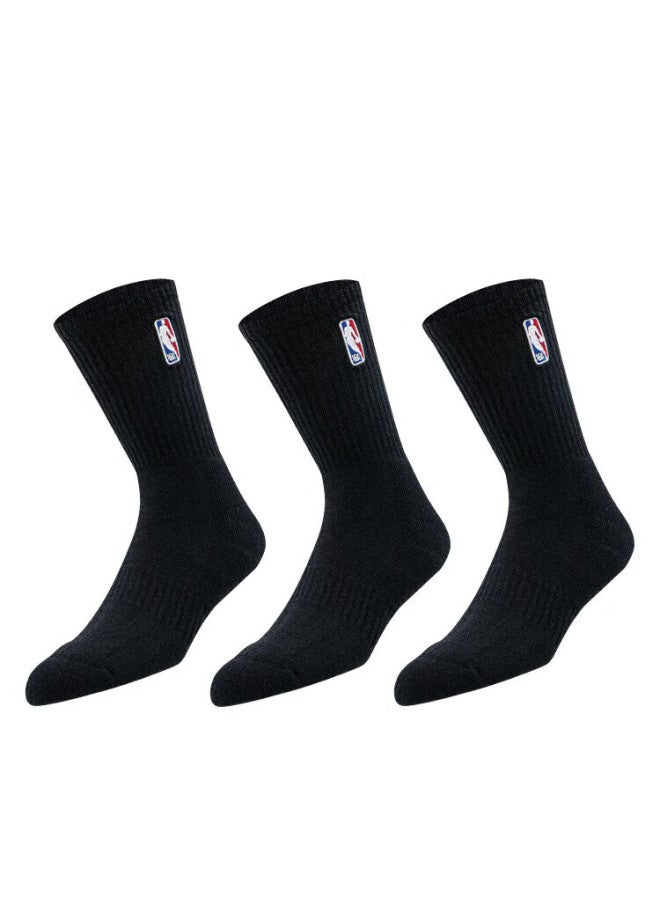 Nba Men's Casual Long Tube Cotton Basketball Socks Autumn Thickened Terry High Tube Sports Socks 3 Pairs
