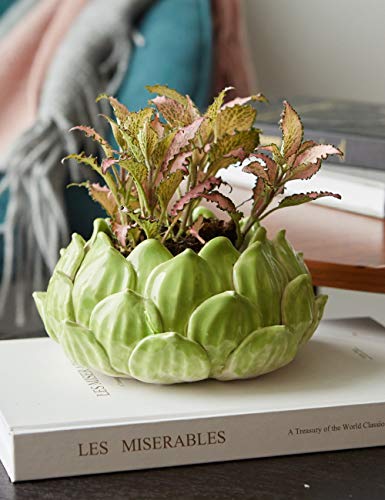 SEINHIJO Indoor Planter Ceramic Succulent Cactus Pot Flower Gift Modern Decor Art for Living Room Office Home Green 7.1inch - Image 3