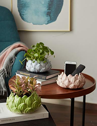 SEINHIJO Indoor Planter Ceramic Succulent Cactus Pot Flower Gift Modern Decor Art for Living Room Office Home Green 7.1inch - Image 2