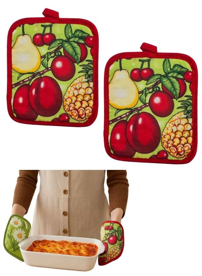 مساكات قماش للمطبخ 2 قطعة عازلة للحرارة العالية ومقاومة للسخونة – حامل أواني وأطباق ساخنة وصواني الفرن – واقيات يد قماشية آمنة لحمل القدور والطواجن – مساكات مطبخ عملية ومتعددة الاستخدامات للحماية من الحروق أثناء الطهي والتقديم اليومي في المطبخ20x17 سم - Image 1