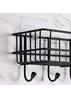iSTAR iSTAR GI Steel Self-Adhesive Multipurpose Bathroom Shelf with Hooks/Towel Holder/Rack/Bathroom Accessories-Wall Mount - (Black,Powder Coated) (Pack of 1)  - Image 4