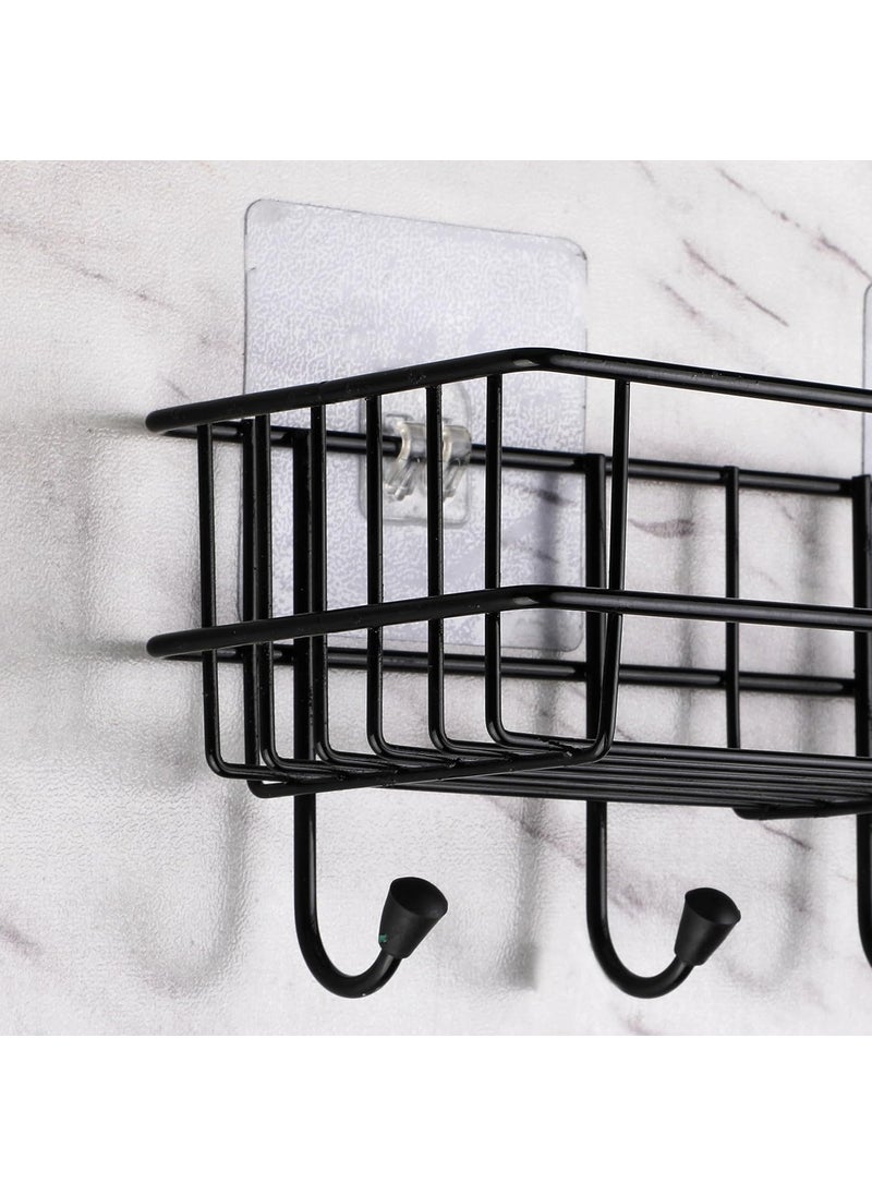 iSTAR iSTAR GI Steel Self-Adhesive Multipurpose Bathroom Shelf with Hooks/Towel Holder/Rack/Bathroom Accessories-Wall Mount - (Black,Powder Coated) (Pack of 1)  - Image 4