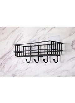 iSTAR iSTAR GI Steel Self-Adhesive Multipurpose Bathroom Shelf with Hooks/Towel Holder/Rack/Bathroom Accessories-Wall Mount - (Black,Powder Coated) (Pack of 1)  - Image 3