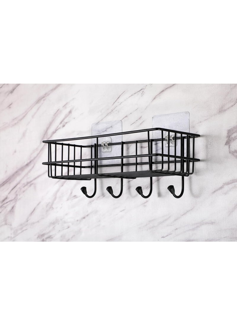 iSTAR iSTAR GI Steel Self-Adhesive Multipurpose Bathroom Shelf with Hooks/Towel Holder/Rack/Bathroom Accessories-Wall Mount - (Black,Powder Coated) (Pack of 1)  - Image 3