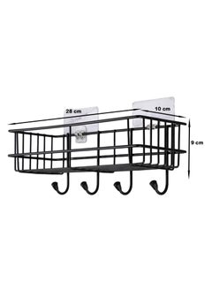 iSTAR iSTAR GI Steel Self-Adhesive Multipurpose Bathroom Shelf with Hooks/Towel Holder/Rack/Bathroom Accessories-Wall Mount - (Black,Powder Coated) (Pack of 1)  - Image 2