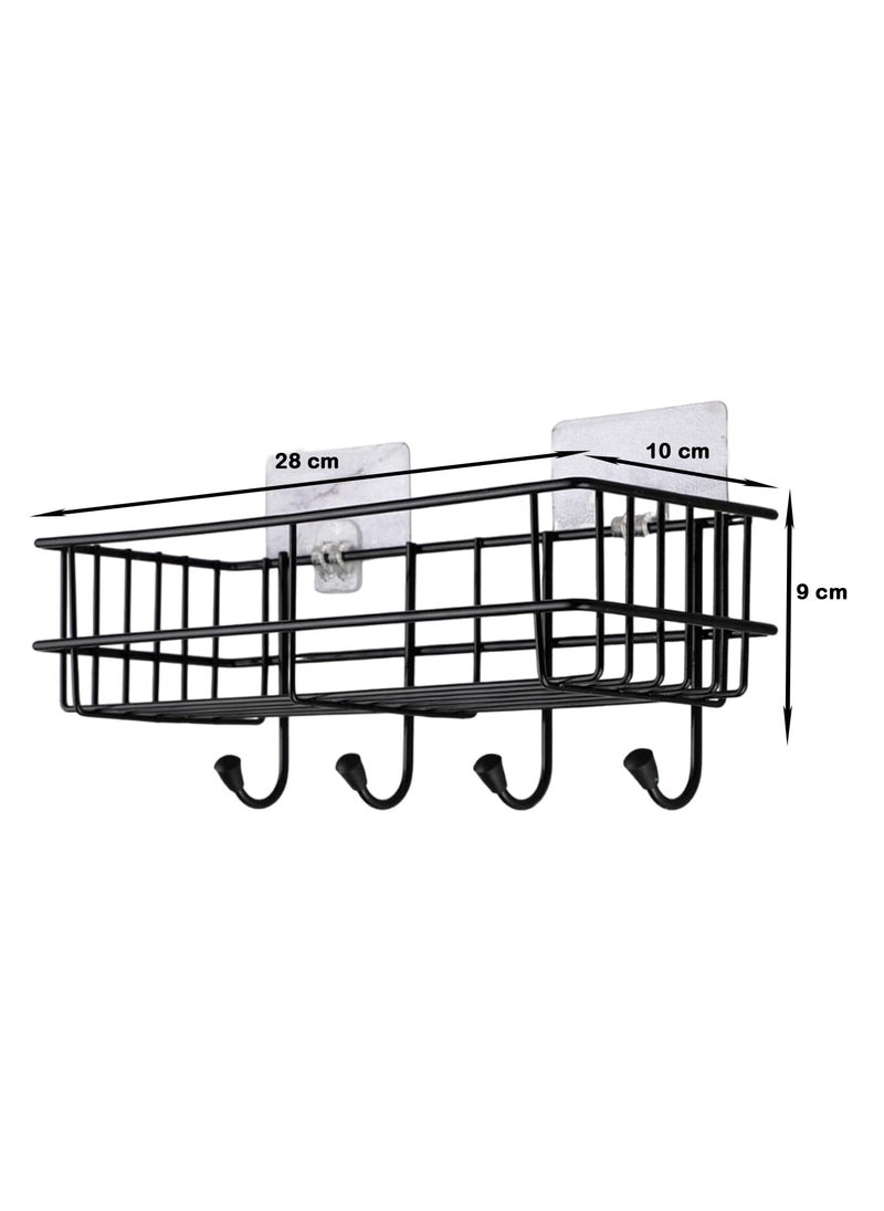iSTAR iSTAR GI Steel Self-Adhesive Multipurpose Bathroom Shelf with Hooks/Towel Holder/Rack/Bathroom Accessories-Wall Mount - (Black,Powder Coated) (Pack of 1)  - Image 2