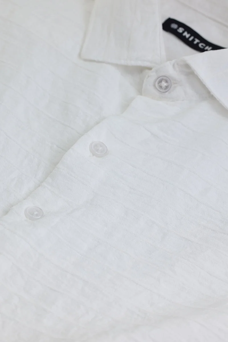 SNITCH White Textured Long Sleeve Slim Fit Shirt