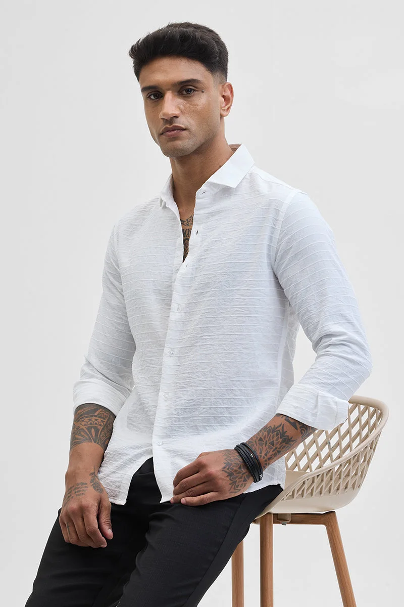 SNITCH White Textured Long Sleeve Slim Fit Shirt