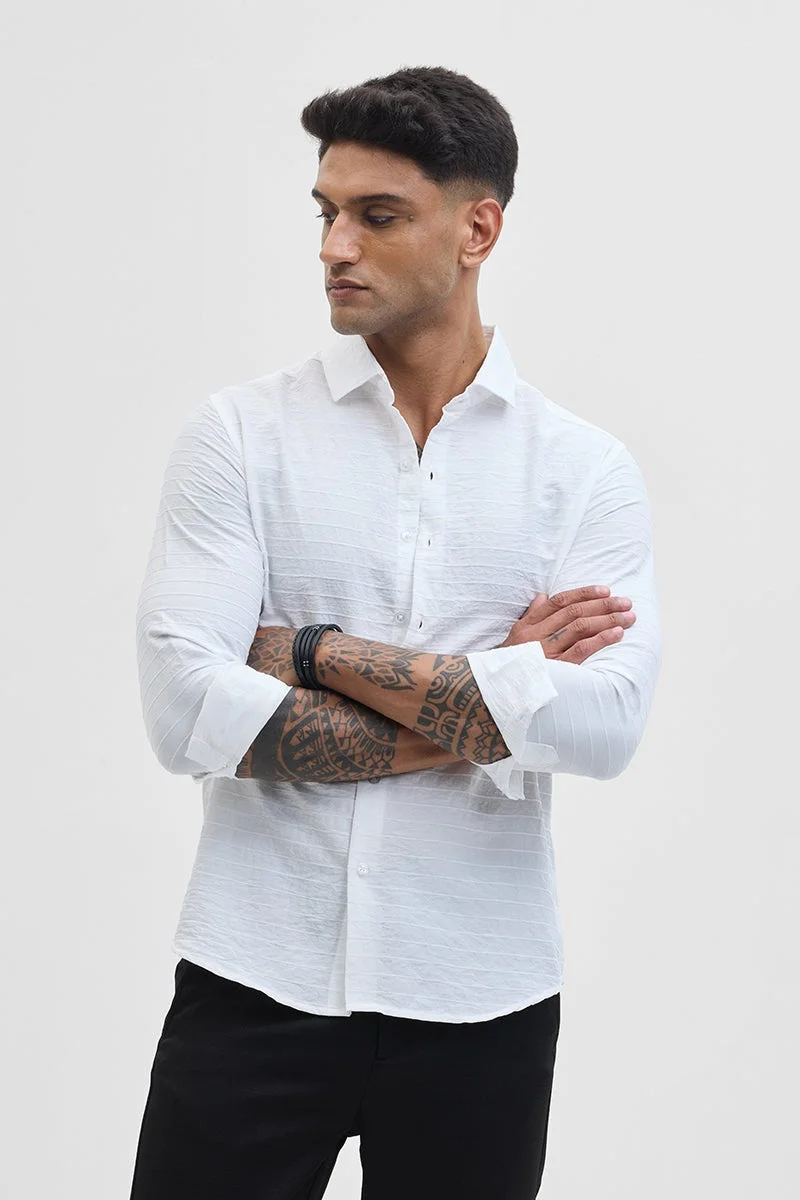 سنيتش White Textured Long Sleeve Slim Fit Shirt