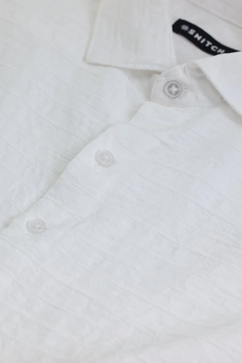سنيتش White Textured Long Sleeve Slim Fit Shirt