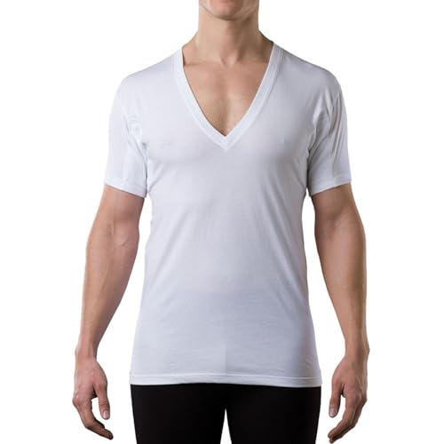 THOMPSON TEE Men's Sweatproof Undershirt - Cotton Deep V Neck T-Shirt with Underarm Sweat Pads - Original Fit - Aluminum-Free Alternative - White - XX-Large - Image 1