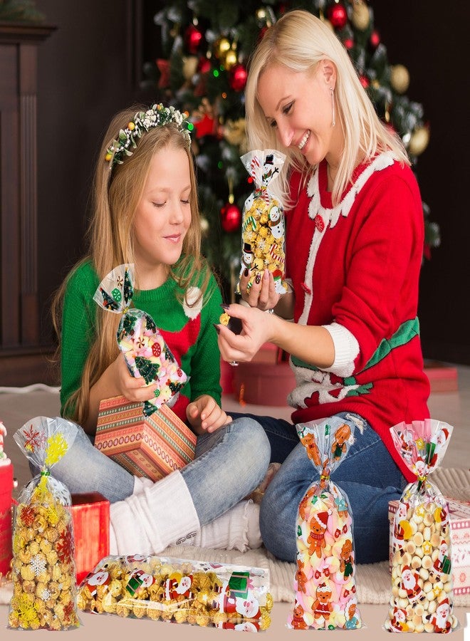 Twavang 120 Pcs Christmas Cellophane Treat Bags, Xmas Gift Candy Goodies Bags with 140 Pcs Twists for Snacks Cookies Packing (10.6 x 5.1 inches) - Image 3