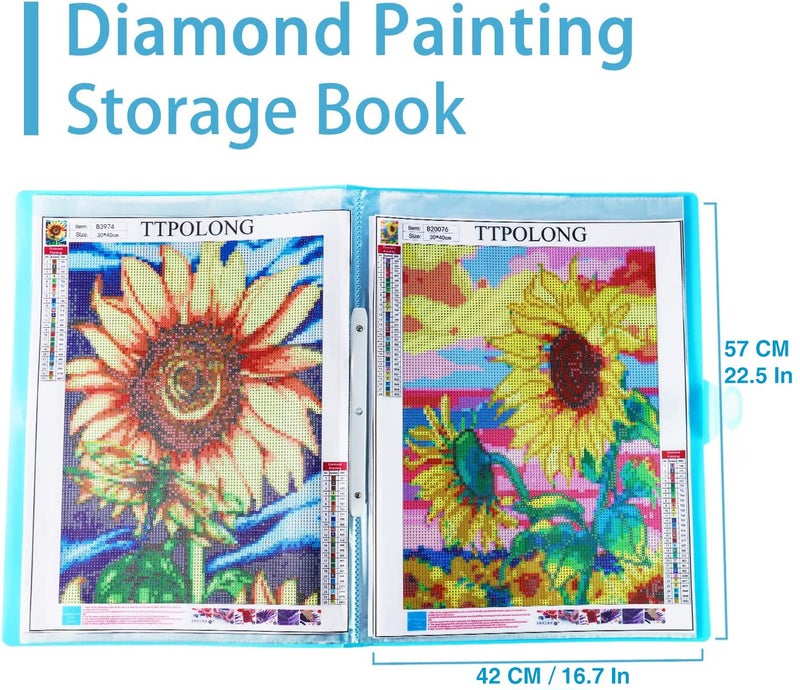 TTPOLONG A2 Diamond Painting Storage Book, Diamond Art Portfolio Book 30 Pags Clear Pockets Plastic Sleeves（22.5X16.7 Inch） - Image 2