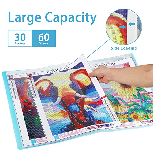 TTPOLONG A2 Diamond Painting Storage Book, Diamond Art Portfolio Book 30 Pags Clear Pockets Plastic Sleeves（22.5X16.7 Inch） - Image 3