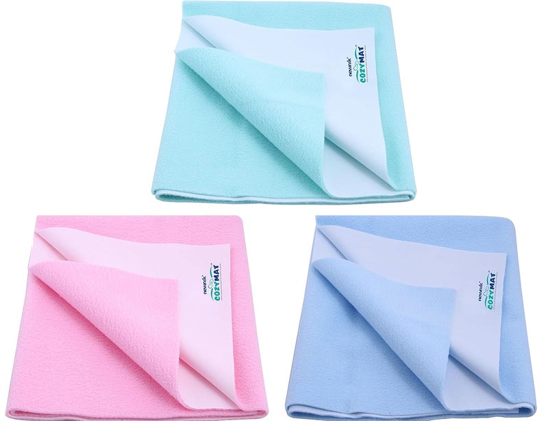 Newnik Baby Dry Sheets for Baby/Rubber Sheet for Baby/Baby mat Waterproof/Baby Bed Protector Waterproof Combo Pack (Small, Seagreen-Pink-SkyBlue) - Image 1