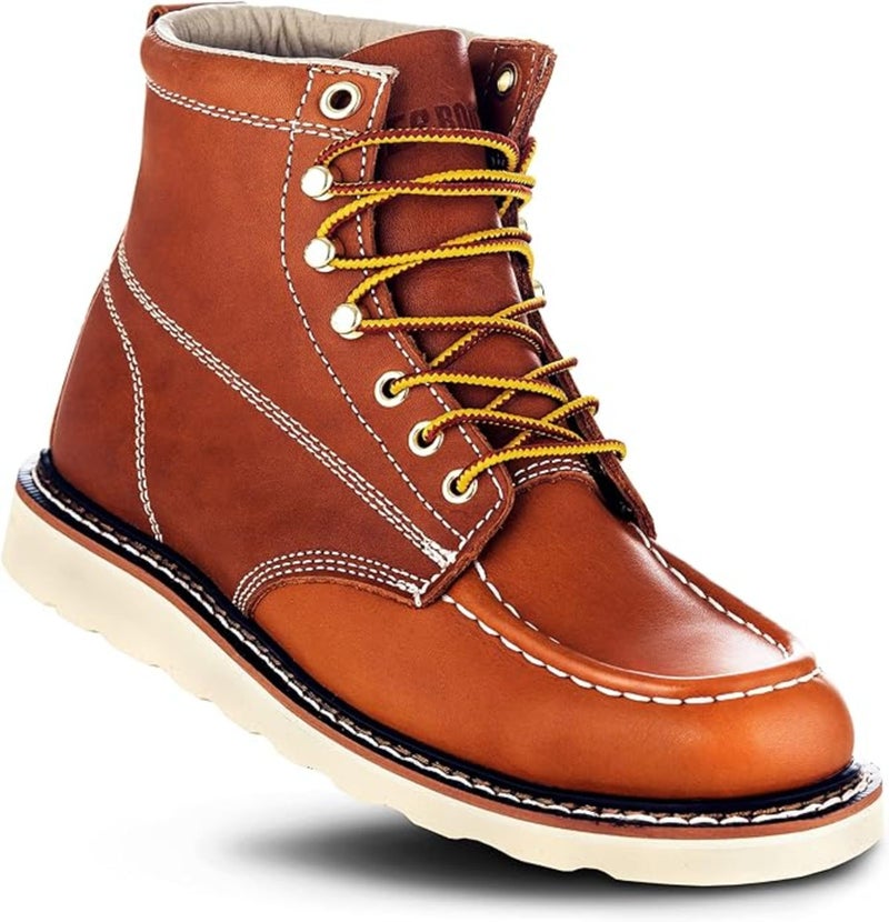 EverBoots Mens Work Boots for Men Leather Lightweight Comfort Boot Anti Slip Shock Absorption Soft Oil Grain Goodyear Welt Industrial Construction Roofing Electrician8 Brown
