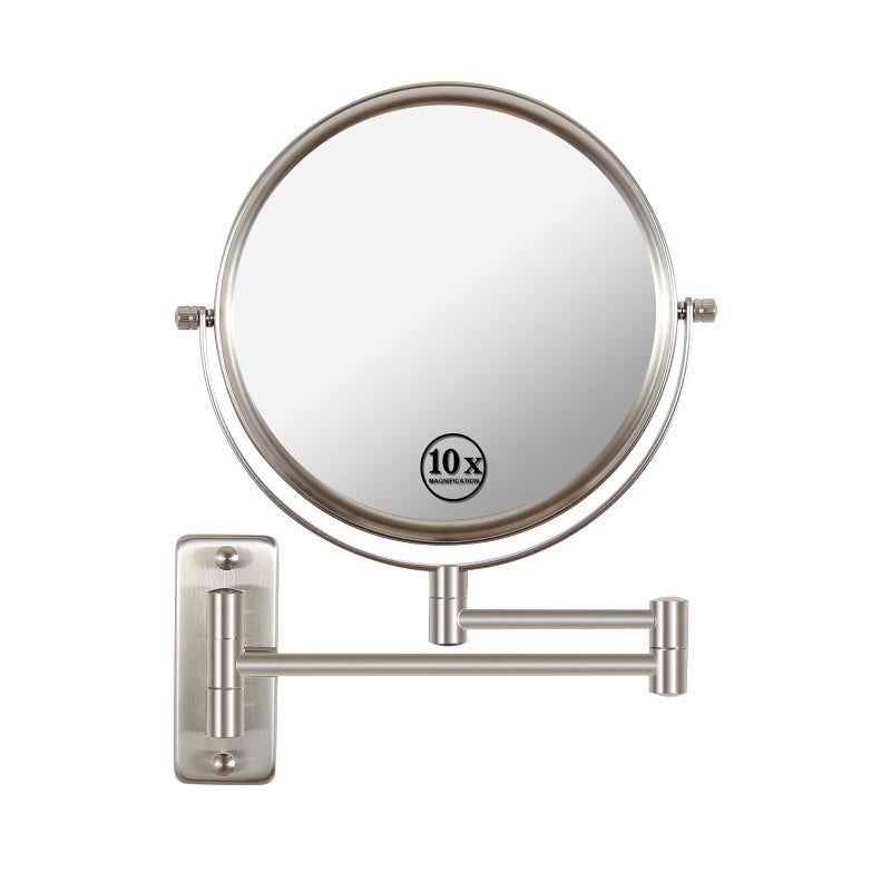 Kacuozx Mounted Makeup Mirror, Extendable Vanity Mirror,Double Side Mirror 1X 10X HD Magnifying Mirror for Bathroom, 360° Swivel Double Sided Extendable Bathroom Mirror for Shaving (Brush Nickel) - Image 1