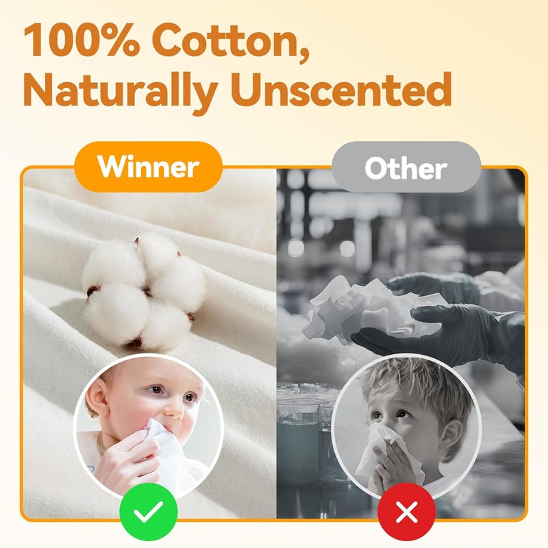 Winner 100 USDA Biobased Dry Wipes Glycerin Infused Cotton Face Towels Ultra Soft Hypoallergenic Baby Necessities for Diaper Changes Meals and Onthego Cleanup 600 Count Pack of 6 - Image 4