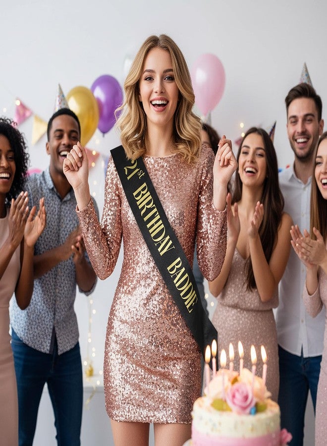 مولين وشاح عيد الميلاد الحادي والعشرين من مولين، وشاح أسود لامع مزين بأحرف ذهبية، وشاح زينة لعيد الميلاد الحادي والعشرين للرجال والنساء، لوازم حفلات أعياد الميلاد - Image 2
