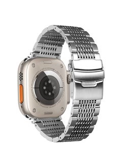 Bands Compatible with iWatch 42mm 44mm 45mm 49mm, Solid 15-Rows Stainless Steel Metal Replacement Strap for Apple Watch Series 8 / 7 / 6 / 5 / 4 / 3 / SE / Ultra Women Men (Silver)