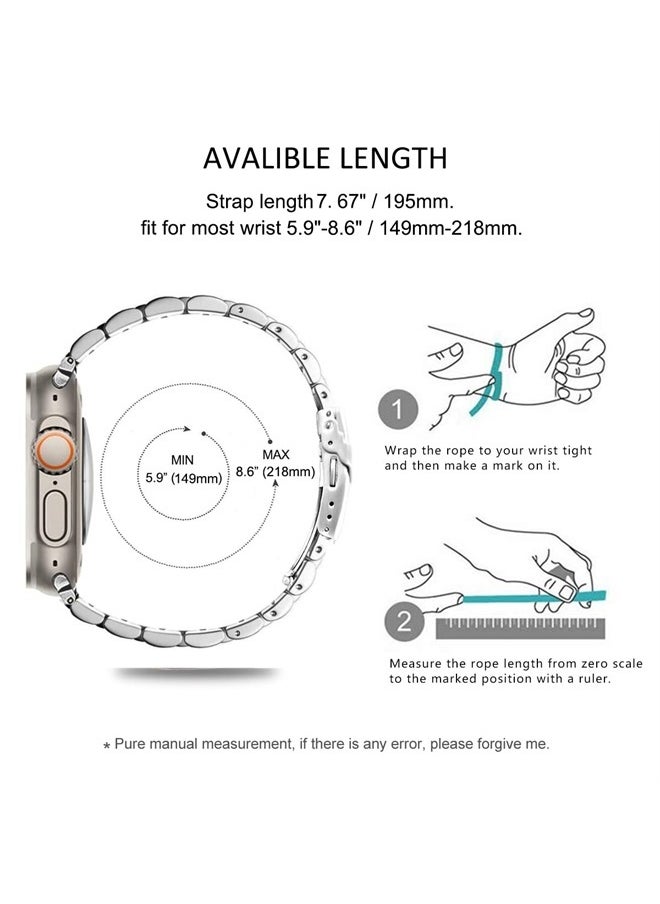 DEALELE - Bands Compatible with iWatch 42mm 44mm 45mm 49mm, Solid 15-Rows Stainless Steel Metal Replacement Strap for Apple Watch Series 8 / 7 / 6 / 5 / 4 / 3 / SE / Ultra Women Men (Silver) - Image 1