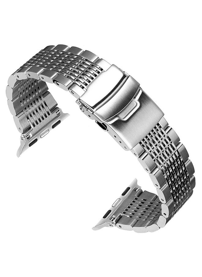 DEALELE - Bands Compatible with iWatch 42mm 44mm 45mm 49mm, Solid 15-Rows Stainless Steel Metal Replacement Strap for Apple Watch Series 8 / 7 / 6 / 5 / 4 / 3 / SE / Ultra Women Men (Silver) - Image 1
