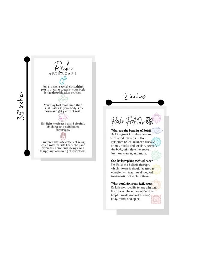 Lashicorn - Reiki Aftercare And Faq Client Cards ; 50 Pack ; 2 X 3.5” Business Cards For Practitioners To Give After Session White With Chakra Symbols Spiritual Healing Massage Therapy What To Expect From Reiki - Image 1