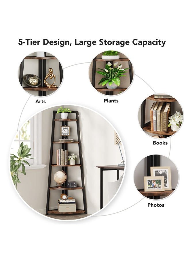 Tribesigns 178cm Tall Corner Shelf, 5 Tier Modern Corner Bookshelf Industrial Corner Ladder Shelf Small Bookcase Plant Stand for Living Room, Kitchen, Home Office (Black) - Image 5