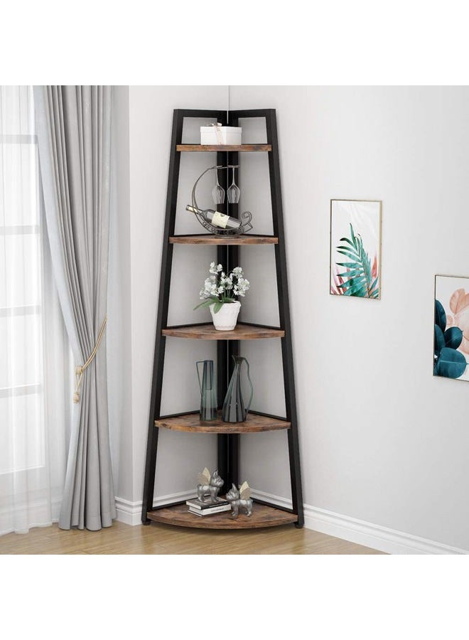 Tribesigns 178cm Tall Corner Shelf, 5 Tier Modern Corner Bookshelf Industrial Corner Ladder Shelf Small Bookcase Plant Stand for Living Room, Kitchen, Home Office (Black) - Image 1