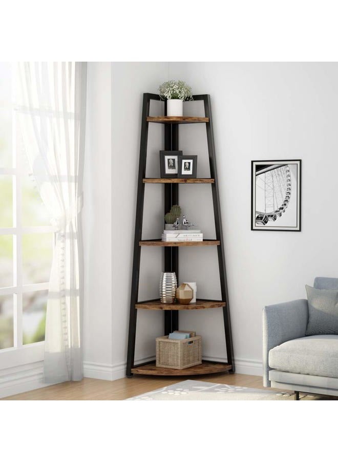 Tribesigns 178cm Tall Corner Shelf, 5 Tier Modern Corner Bookshelf Industrial Corner Ladder Shelf Small Bookcase Plant Stand for Living Room, Kitchen, Home Office (Black) - Image 2
