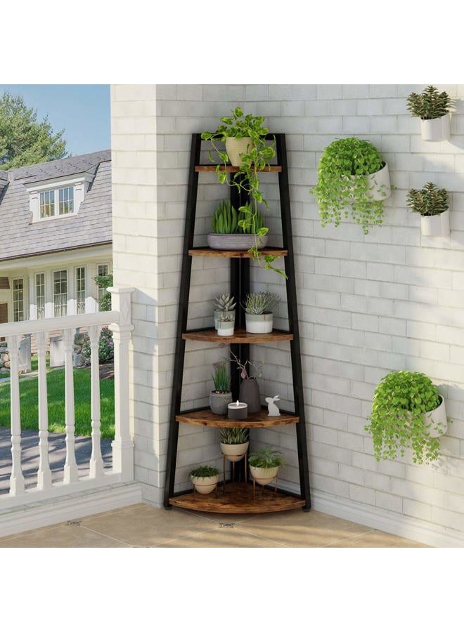 Tribesigns 178cm Tall Corner Shelf, 5 Tier Modern Corner Bookshelf Industrial Corner Ladder Shelf Small Bookcase Plant Stand for Living Room, Kitchen, Home Office (Black) - Image 4
