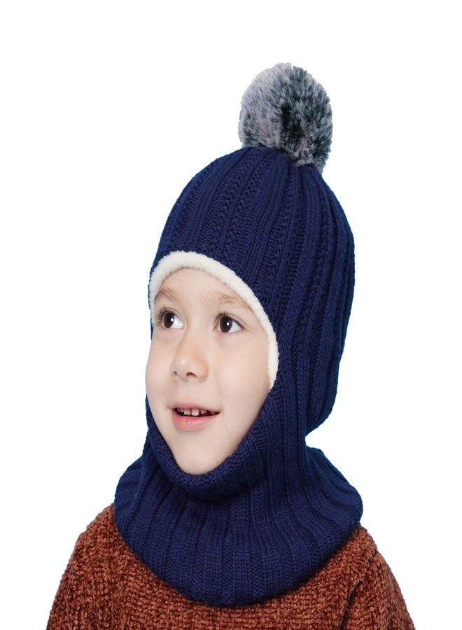 ZWA Baby Girls Boys Winter Hat Scarf Earflap Hood Scarves Toddler Kids Navy, 2-5T - Image 1