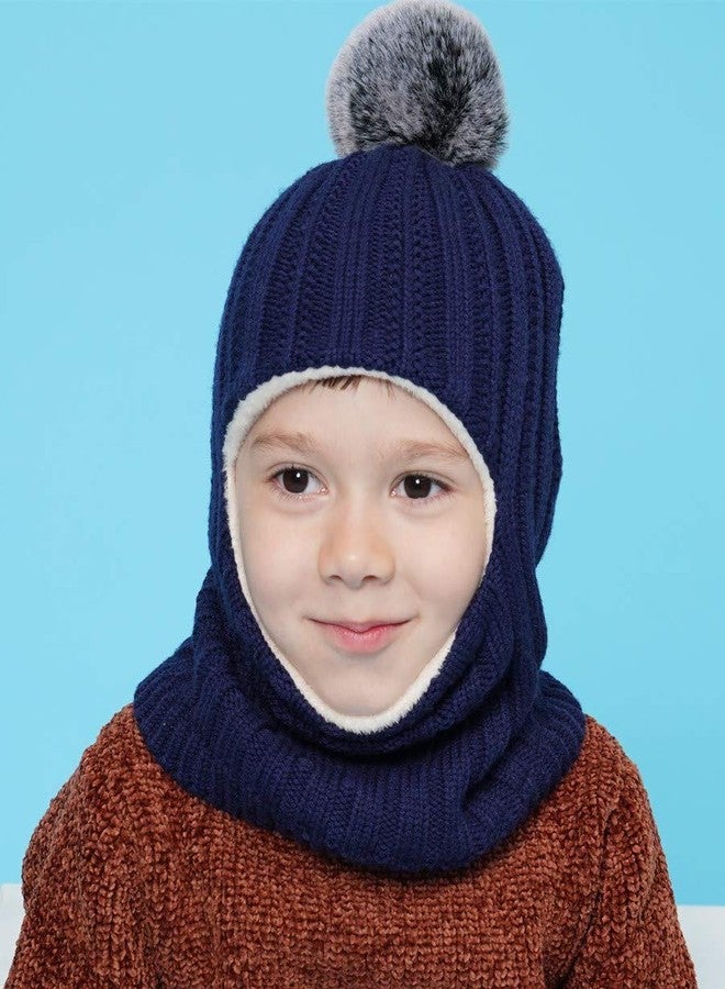 ZWA Baby Girls Boys Winter Hat Scarf Earflap Hood Scarves Toddler Kids Navy, 2-5T - Image 3