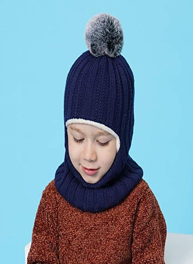 ZWA Baby Girls Boys Winter Hat Scarf Earflap Hood Scarves Toddler Kids Navy, 2-5T - Image 2