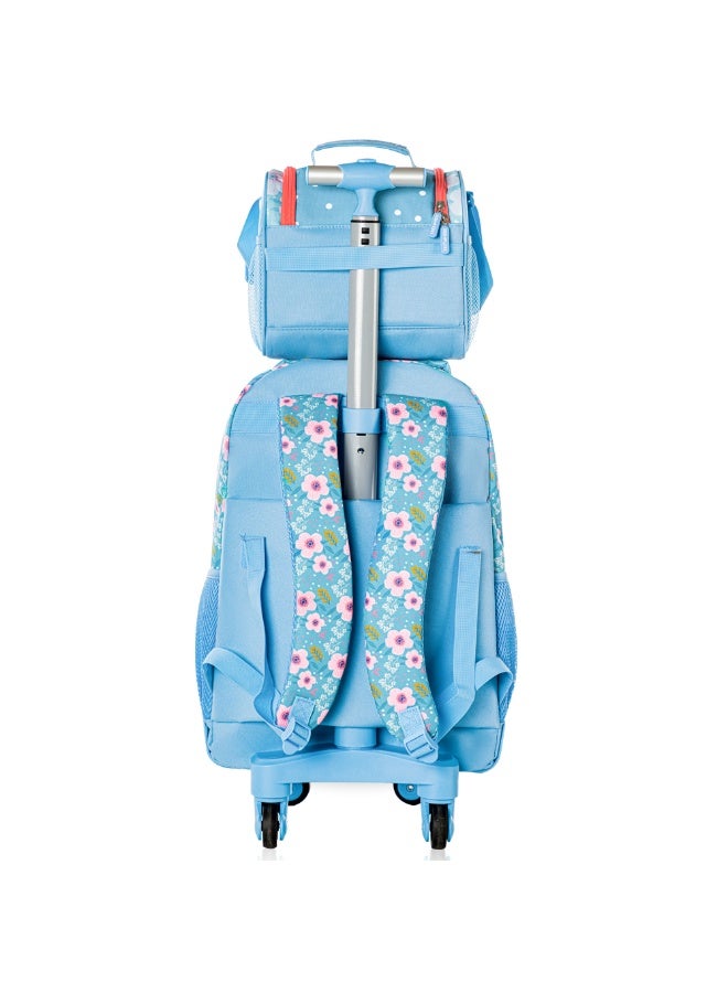 Eazy Kids 18" 4-Wheel Trolley School Set w/ Lunch Bag and Pencil case – Flora Edition - Image 3