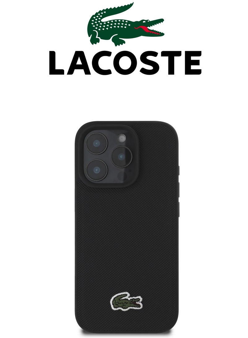 CG MOBILE IPhone 16 Pro Max cover, supports wireless charging, MagSafe, with original logo and faux leather design approved by the global brand Lacoste. From CG Mobile. Black - Image 2