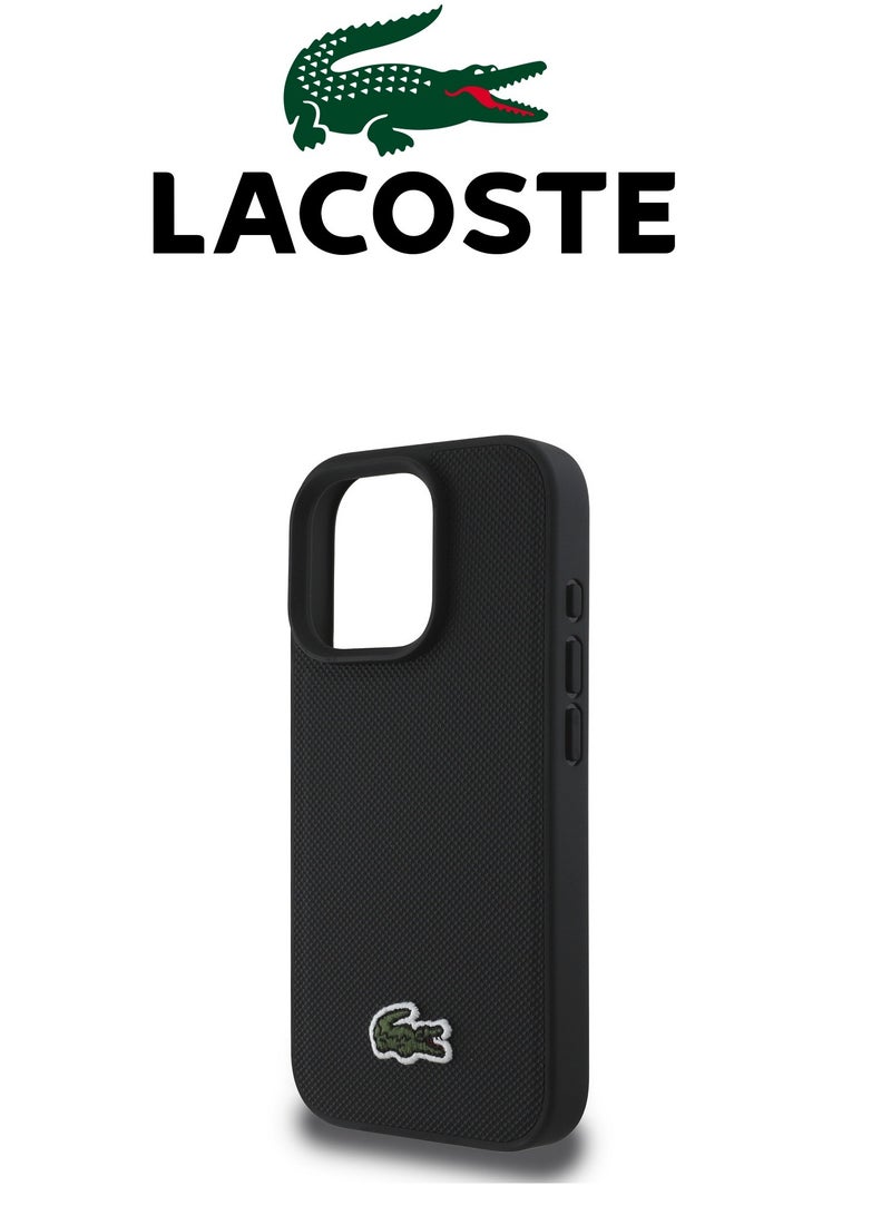 CG MOBILE IPhone 16 Pro Max cover, supports wireless charging, MagSafe, with original logo and faux leather design approved by the global brand Lacoste. From CG Mobile. Black - Image 5