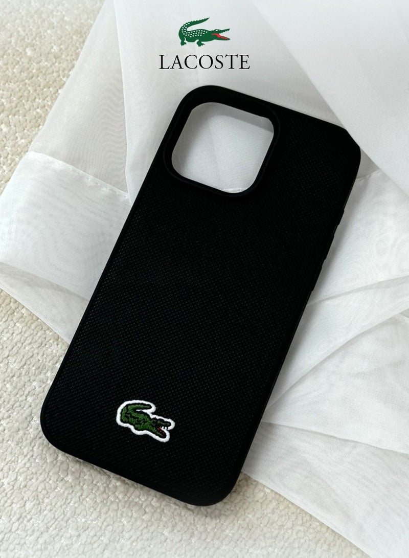 CG MOBILE IPhone 16 Pro Max cover, supports wireless charging, MagSafe, with original logo and faux leather design approved by the global brand Lacoste. From CG Mobile. Black - Image 4