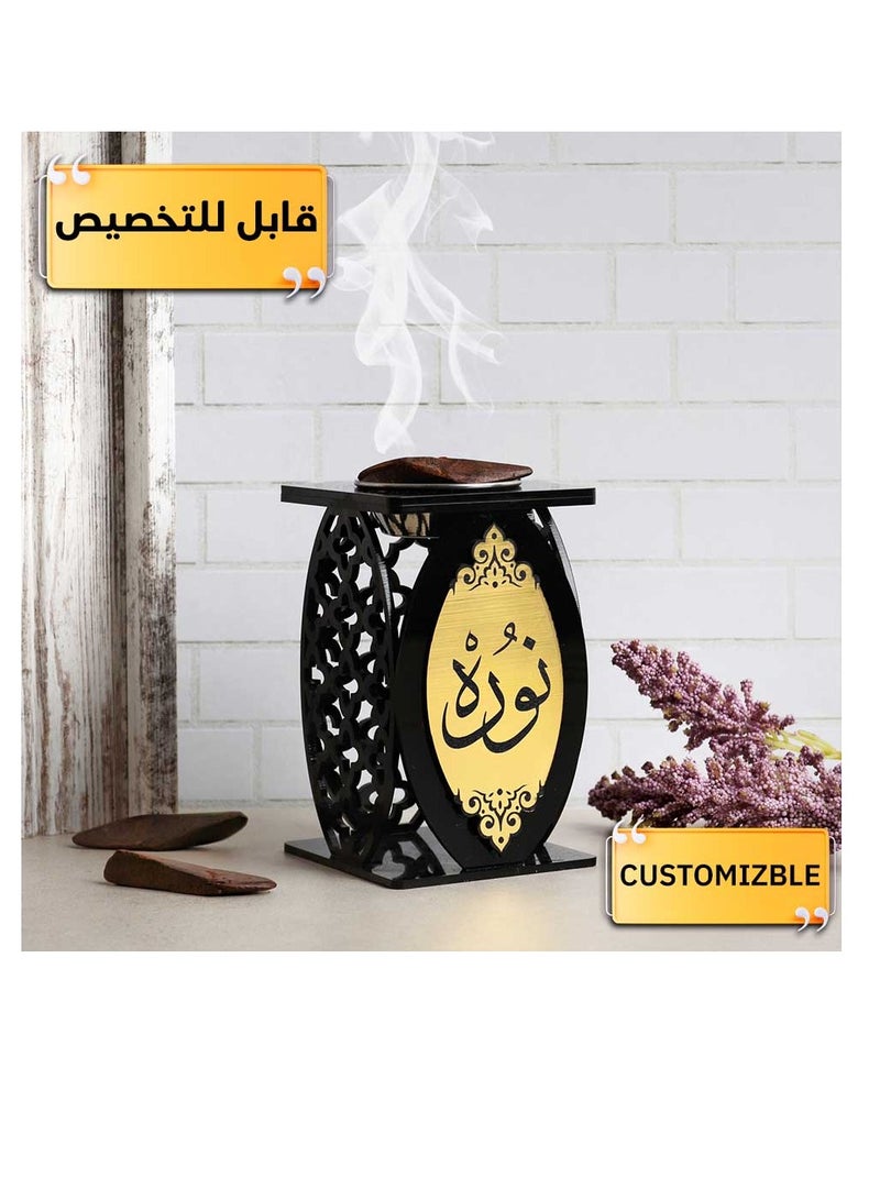 حكاية شمعة مبخره بخور مصنوعه من الاكريليك الفاخر ، مبخرة باسم قابل للتخصيص "باسمك او اسم من تحب "بتصميم مميز وبلون أسود - Image 1