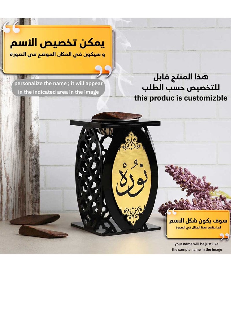 حكاية شمعة مبخره بخور مصنوعه من الاكريليك الفاخر ، مبخرة باسم قابل للتخصيص "باسمك او اسم من تحب "بتصميم مميز وبلون أسود - Image 3