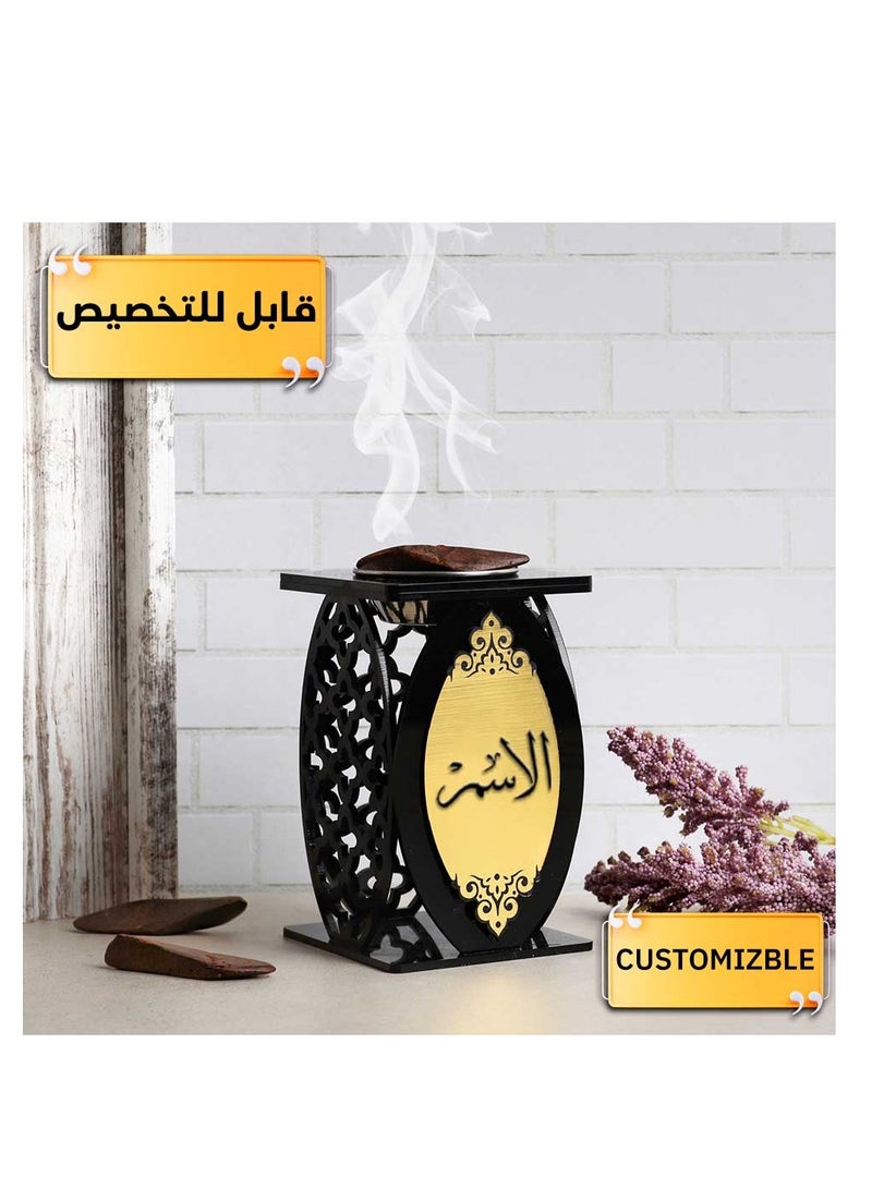 حكاية شمعة مبخره بخور مصنوعه من الاكريليك الفاخر ، مبخرة باسم قابل للتخصيص "باسمك او اسم من تحب "بتصميم مميز وبلون أسود - Image 2